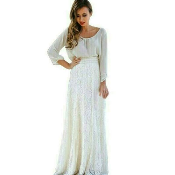 White Lace Maxi Long Skirt NEW Beach Wedding Bride Bachelorette Boho Summer M - Picture 2 of 6